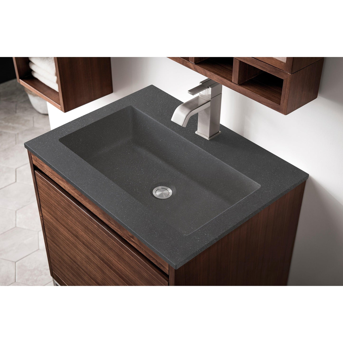 James Martin Vanities Milan 23.6" Mid Century Walnut Single Vanity Cabinet With Charcoal Black Composite Top