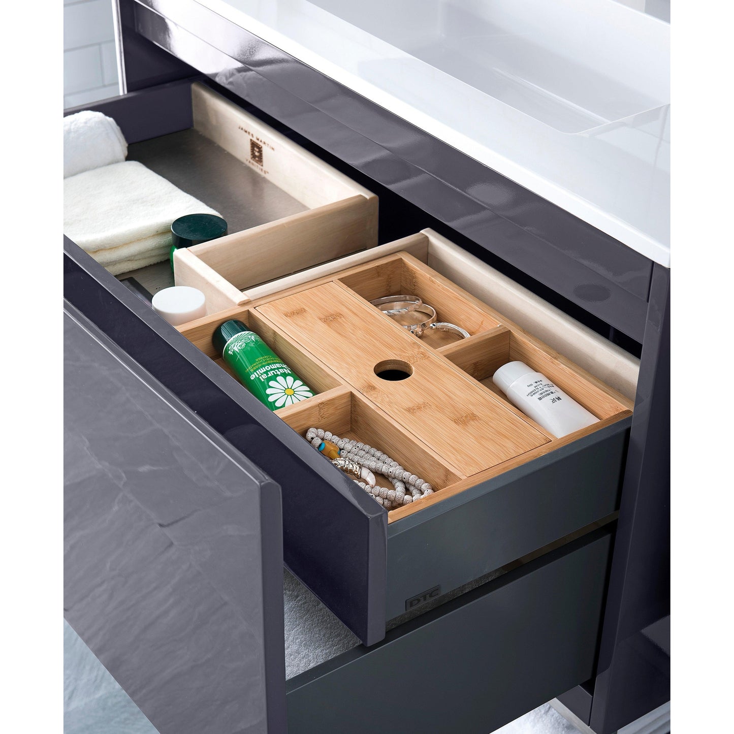 James Martin Vanities Milan 35.4" Modern Grey Glossy Single Vanity Cabinet With Glossy White Composite Top