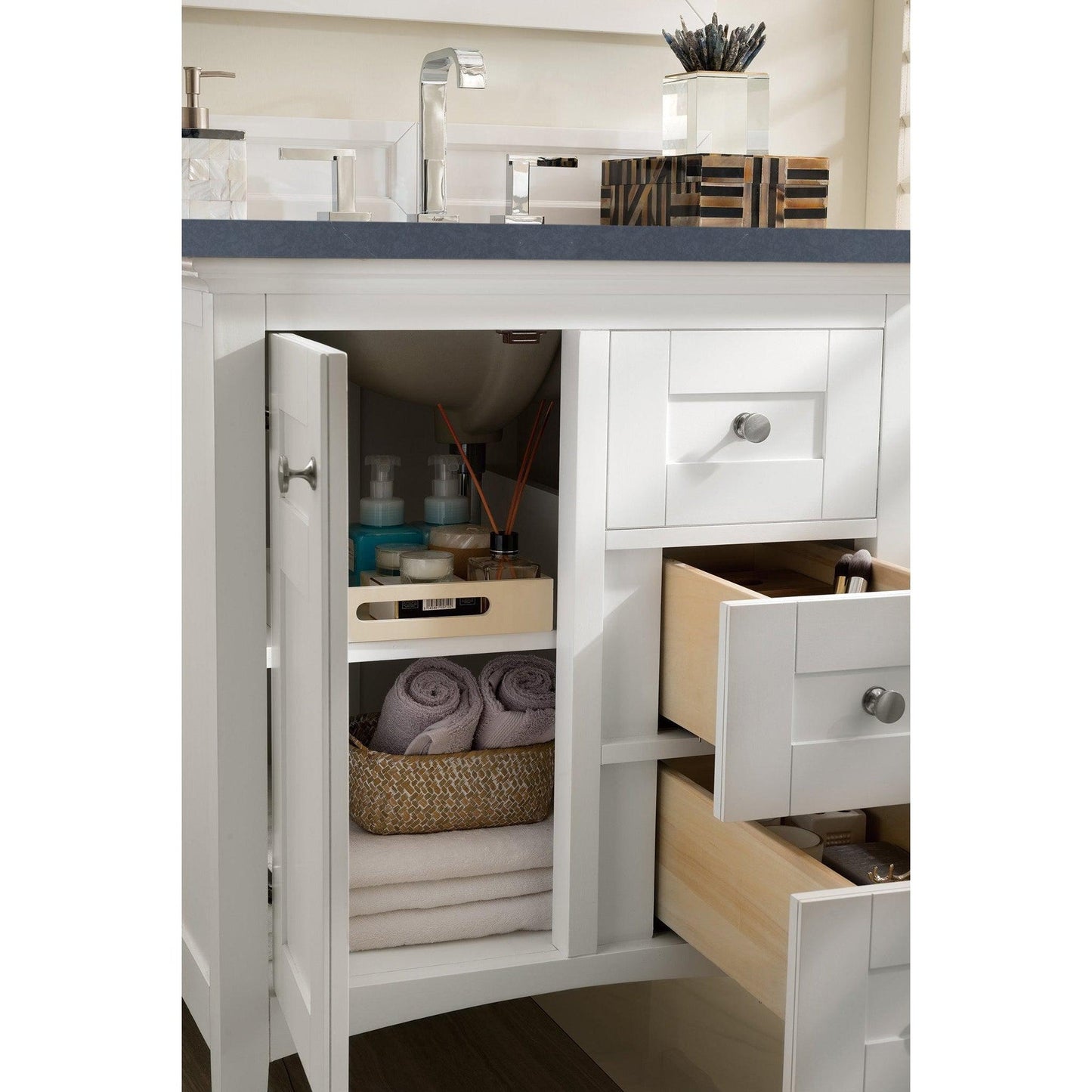 James Martin Vanities Palisades 30" Bright White Single Vanity With 3cm Charcoal Soapstone Quartz Top