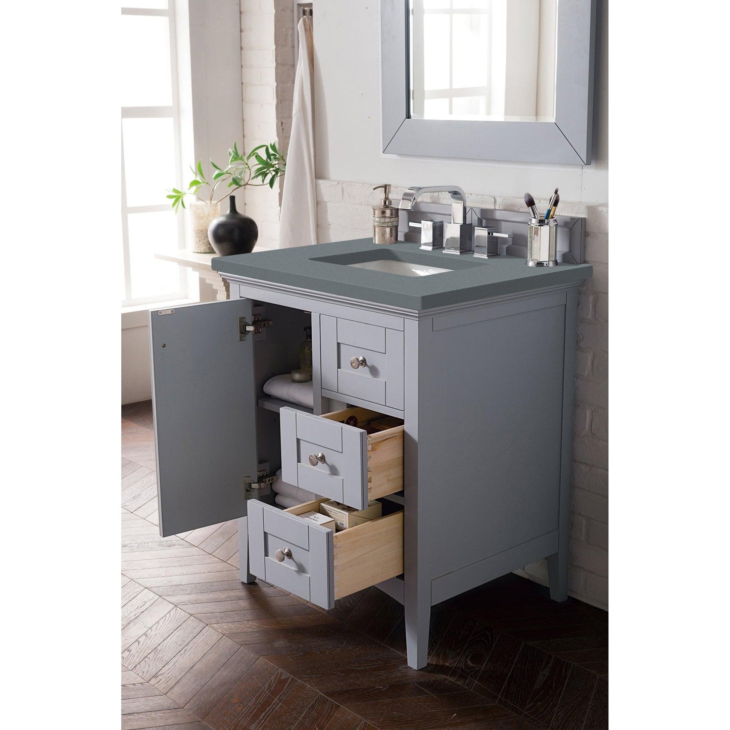 James Martin Vanities Palisades 30" Silver Gray Single Vanity With 3cm Cala Blue Quartz Top