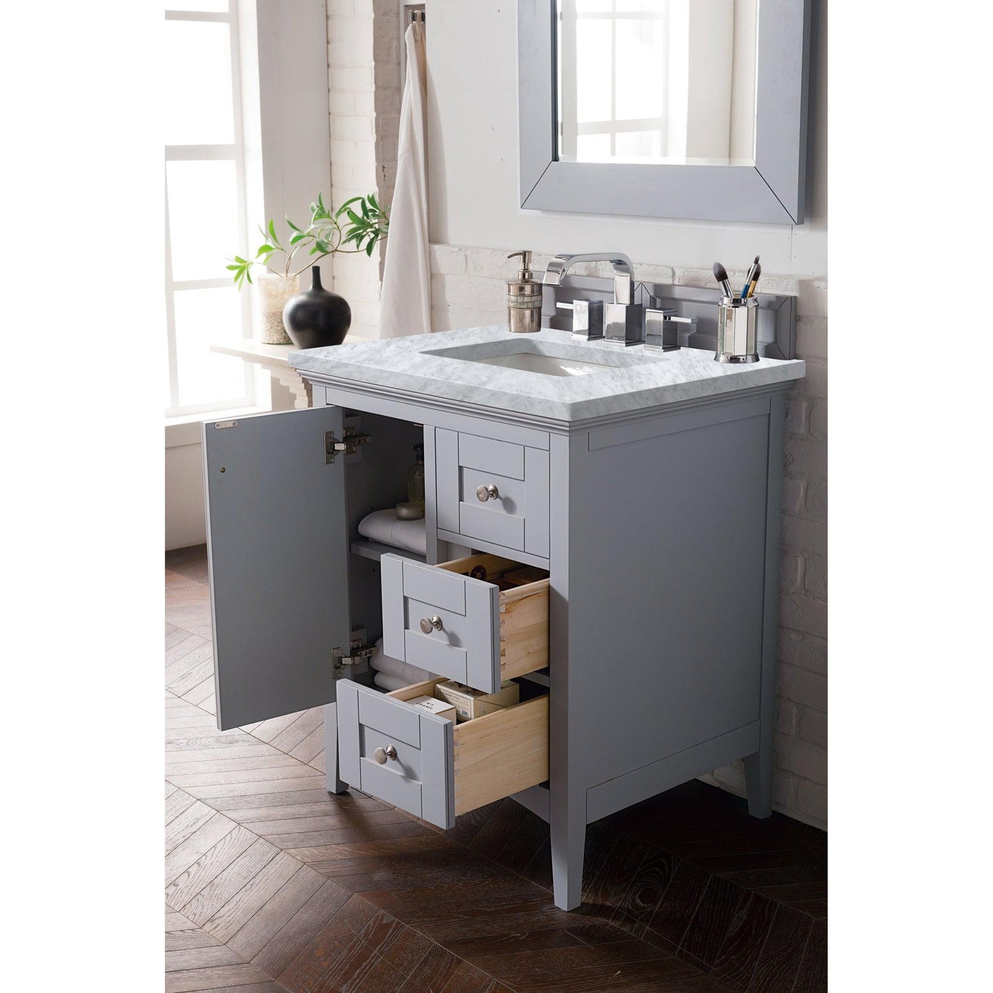 James Martin Vanities Palisades 30" Silver Gray Single Vanity With 3cm Carrara Marble Top