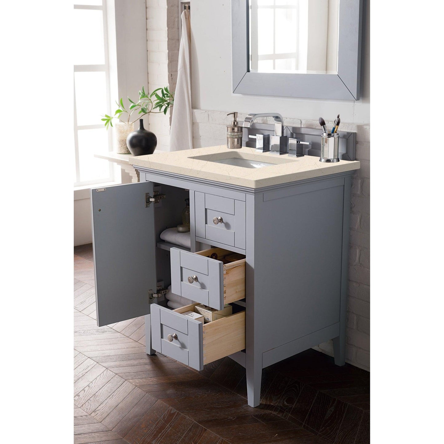 James Martin Vanities Palisades 30" Silver Gray Single Vanity With 3cm Eternal Marfil Quartz Top