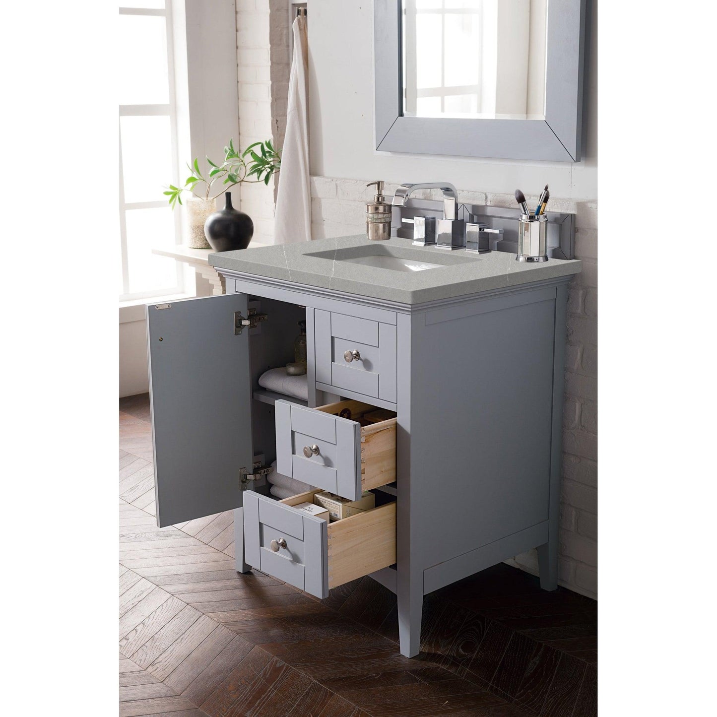 James Martin Vanities Palisades 30" Silver Gray Single Vanity With 3cm Eternal Serena Quartz Top