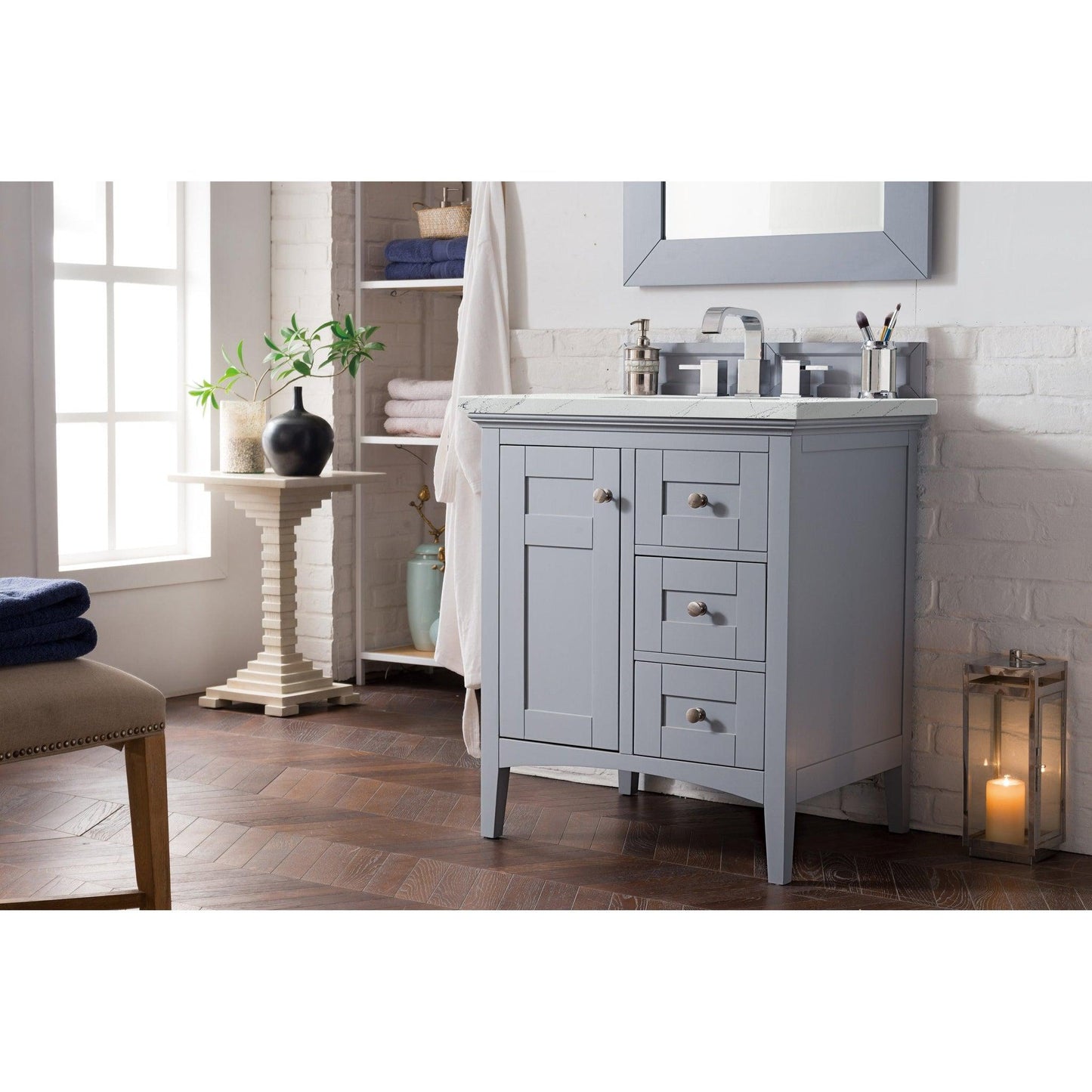 James Martin Vanities Palisades 30" Silver Gray Single Vanity With 3cm Ethereal Noctis Quartz Top