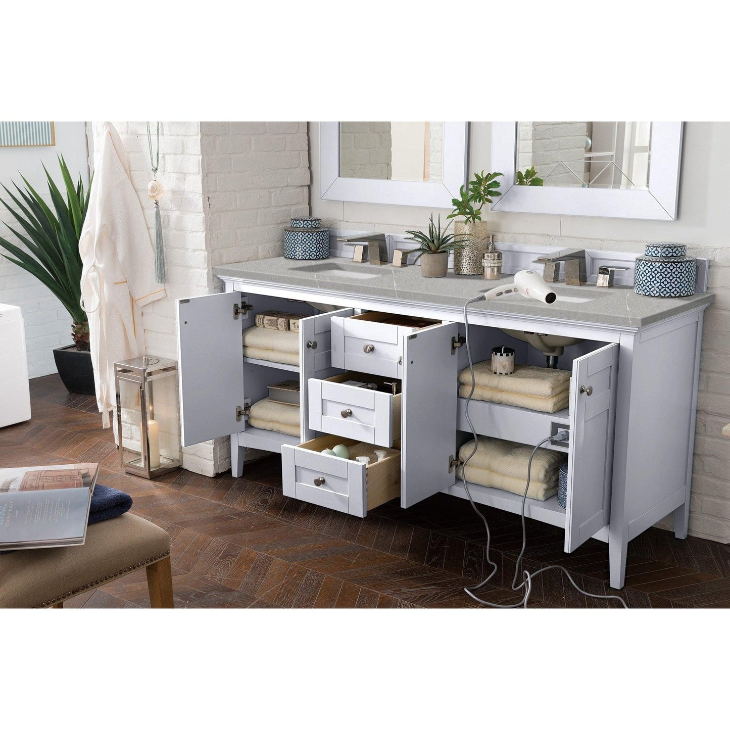 James Martin Vanities Palisades 72" Bright White Double Vanity With 3cm Eternal Serena Quartz Top