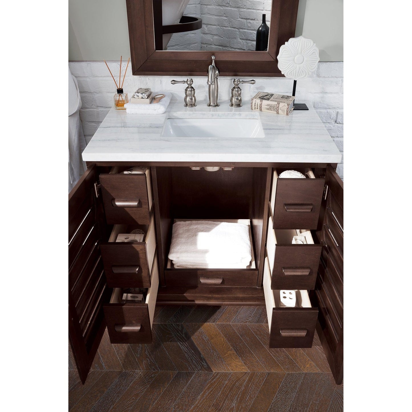 James Martin Vanities Portland 36" Burnished Mahogany Single Vanity With 3cm Arctic Fall Solid Surface Top