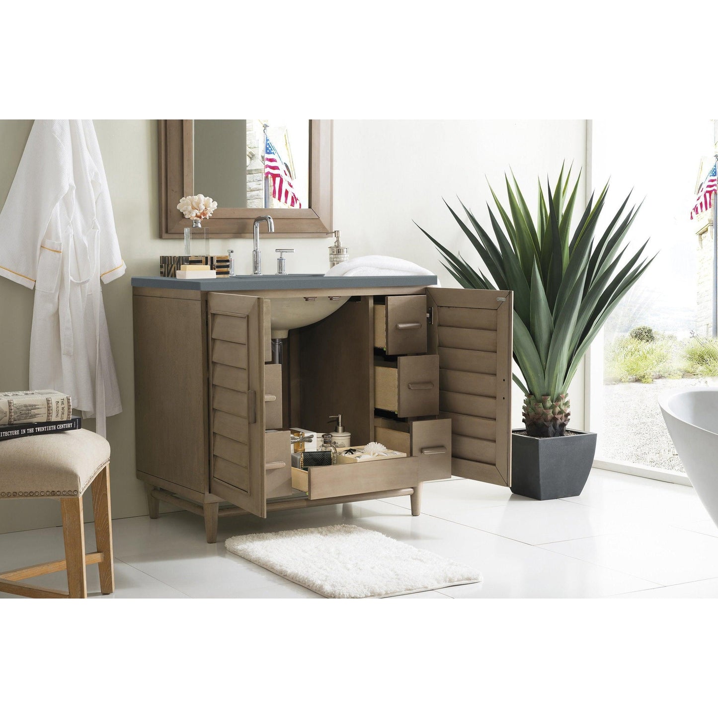 James Martin Vanities Portland 36" Whitewashed Walnut Single Vanity With 3cm Cala Blue Quartz Top