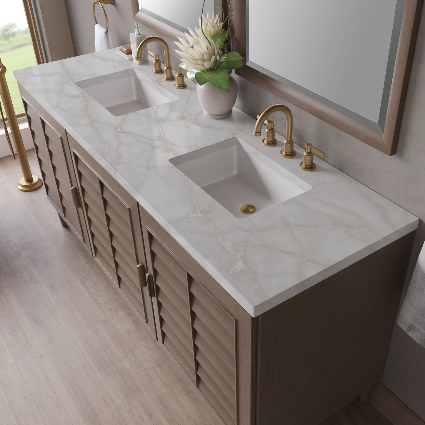 James Martin Vanities Portland 72" Whitewashed Walnut Double Vanity With 3 cm Victorian Silver Quartz Top