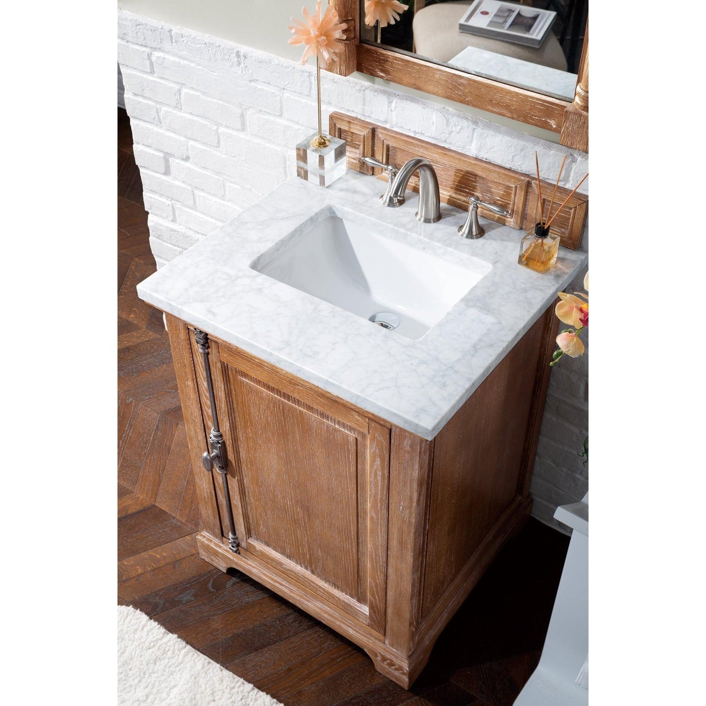 James Martin Vanities Providence 26" Driftwood Single Vanity With 3cm Carrara Marble Top