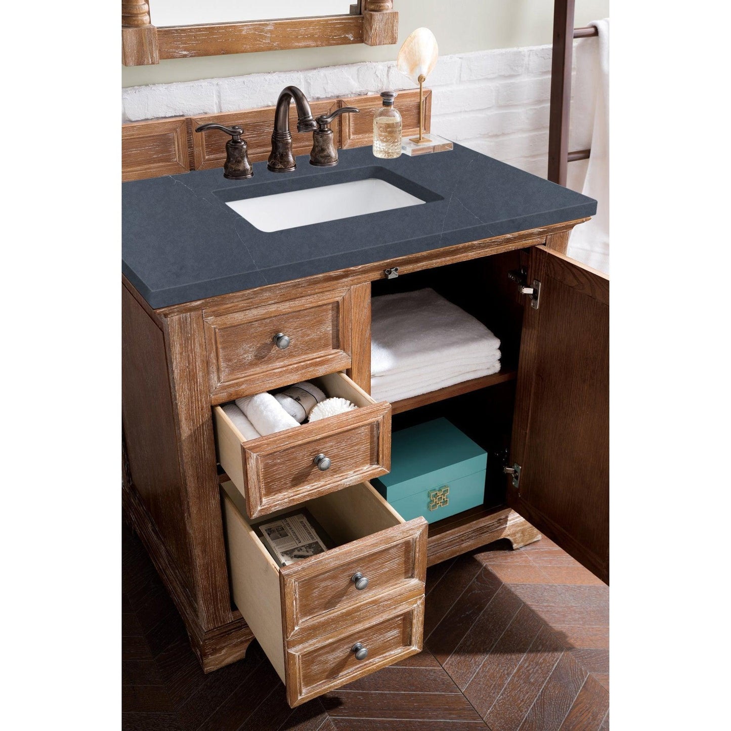 James Martin Vanities Providence 36" Driftwood Single Vanity Cabinet With 3cm Charcoal Soapstone Quartz Top