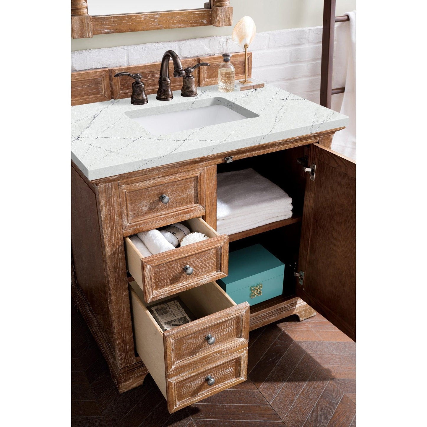 James Martin Vanities Providence 36" Driftwood Single Vanity Cabinet With 3cm Ethereal Noctis Quartz Top