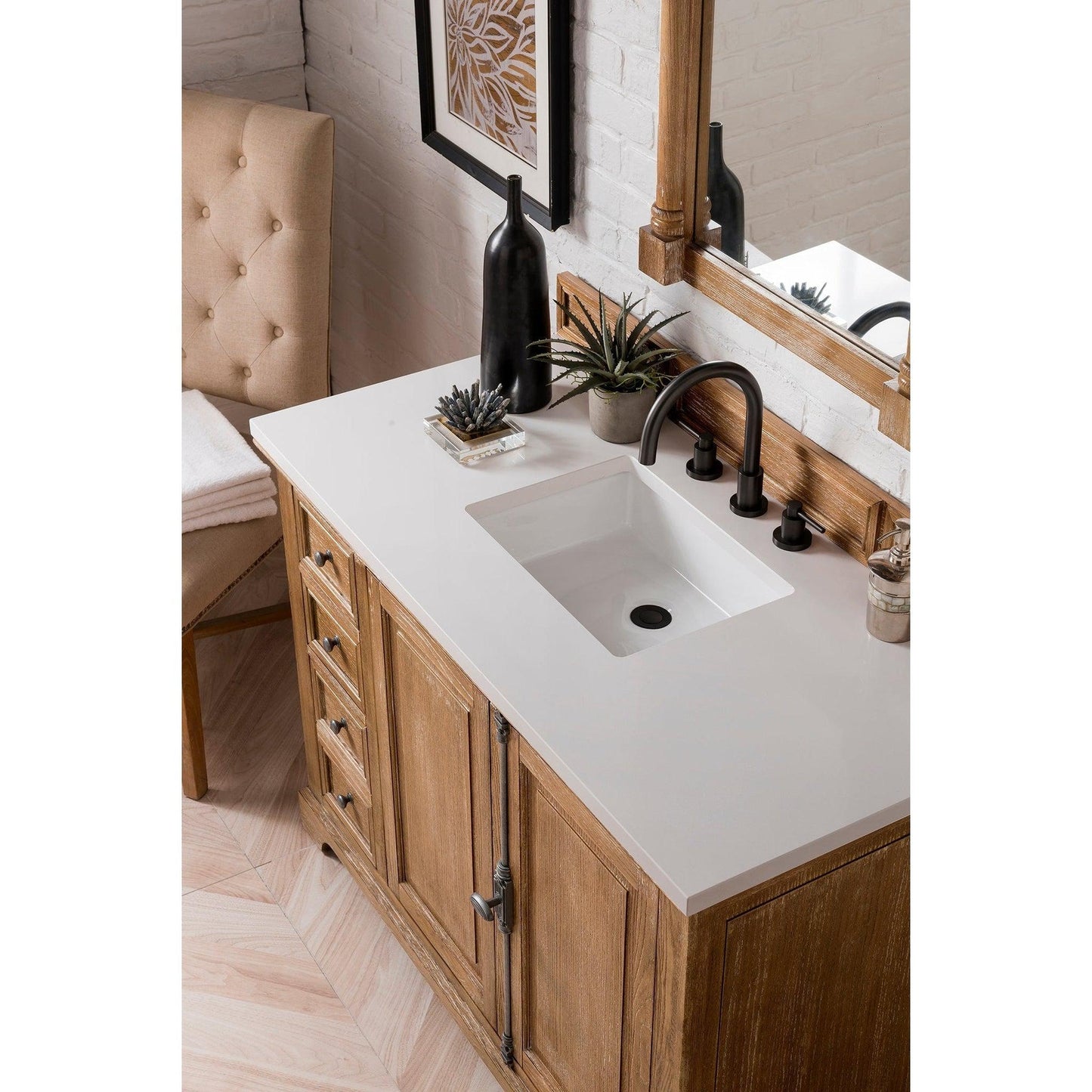 James Martin Vanities Providence 48" Driftwood Single Vanity Cabinet With 3cm White Zeus Quartz Top
