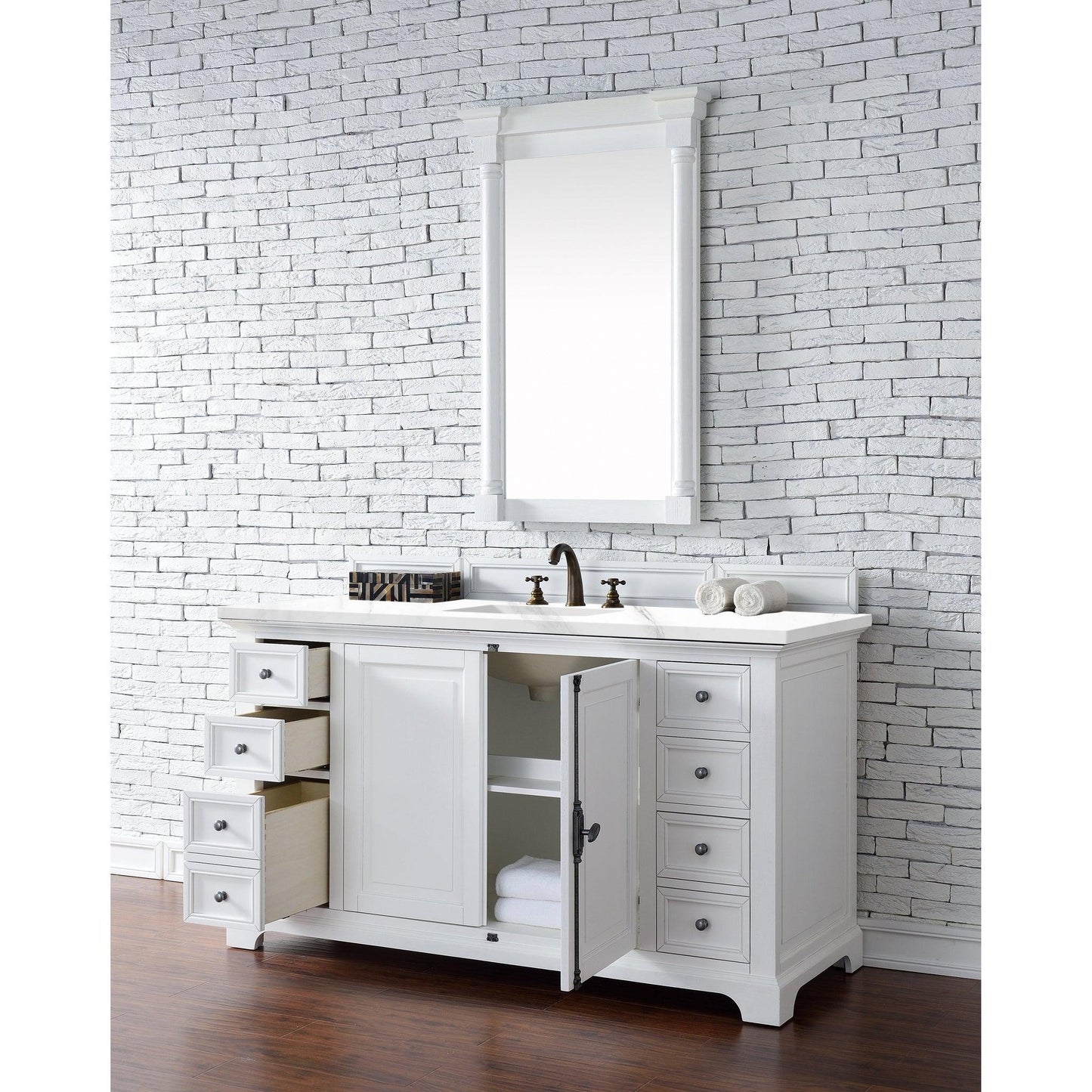 James Martin Vanities Providence 60" Bright White Single Vanity Cabinet With 3cm White Zeus Quartz Top
