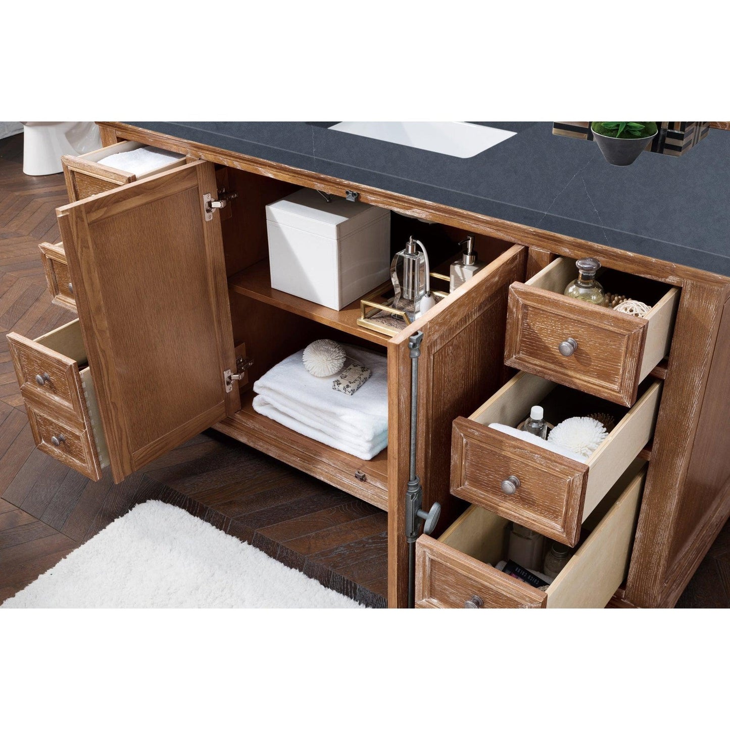 James Martin Vanities Providence 60" Driftwood Single Vanity Cabinet With 3cm Charcoal Soapstone Quartz Top