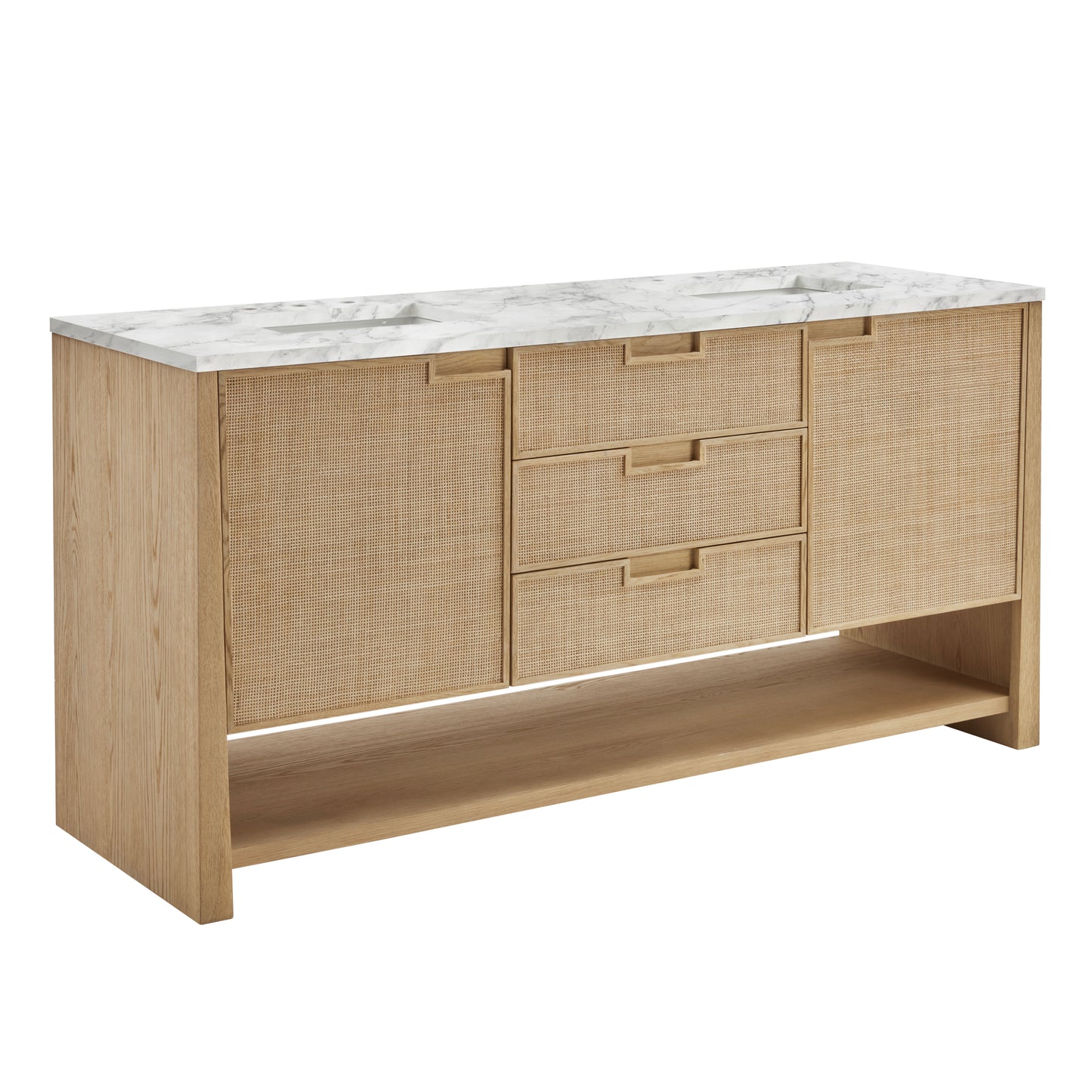 James Martin Vanities Solene 72" Seaside Oak Double Vanity With 3cm Carrara Marble Top