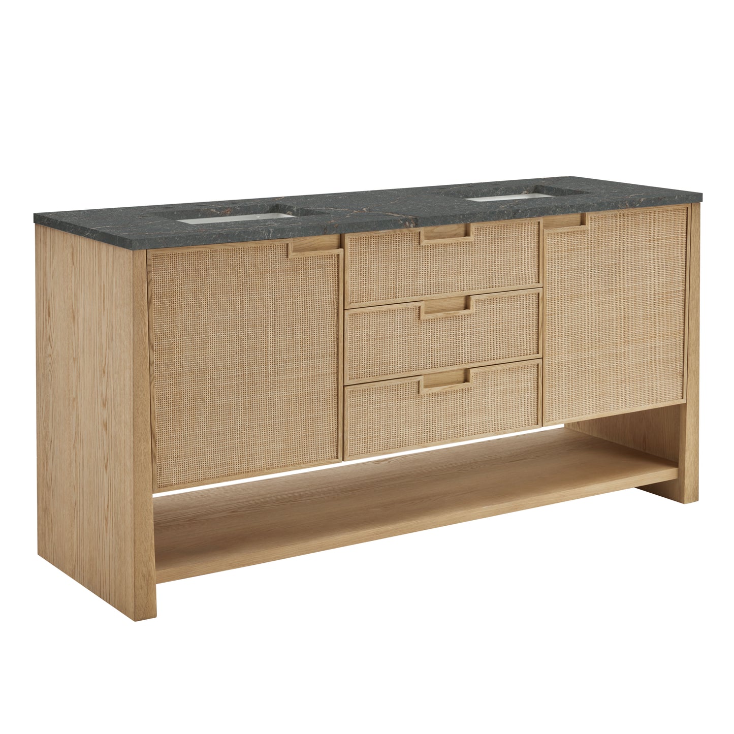 James Martin Vanities Solene 72" Seaside Oak Double Vanity With 3cm Parisien Bleu Quartz Top
