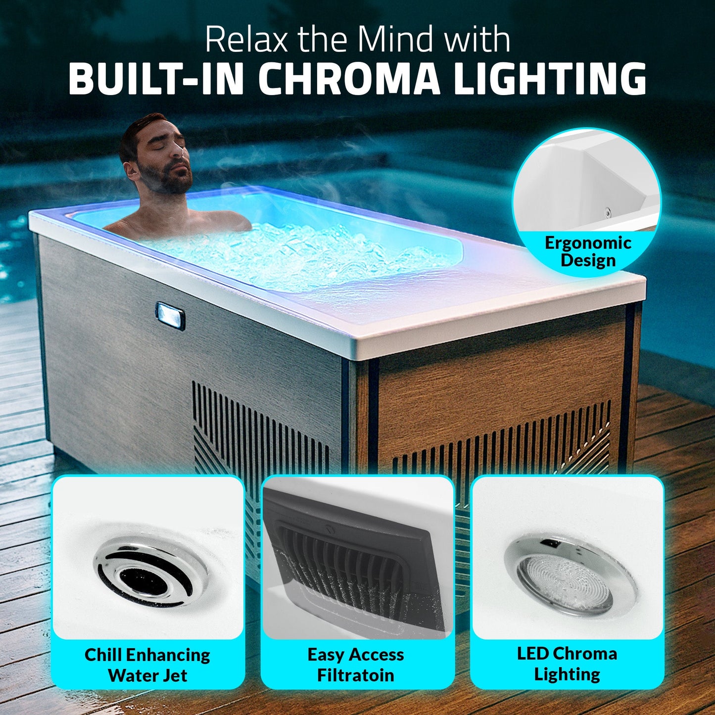 K-Plunge Iroquois 67" Chestnut 1-Person Mono-Jet All-in-One Cold Plunge and Hot Tub With Built-in Chiller and Heater