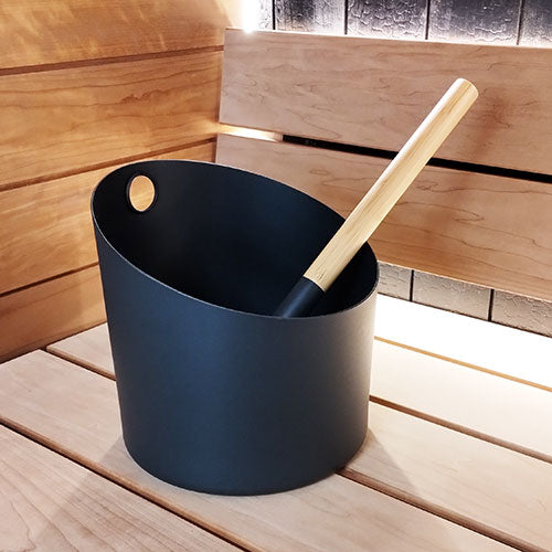 Kolo Sauna Set 4 Bamboo and Aluminum Black Bucket and Ladle Set
