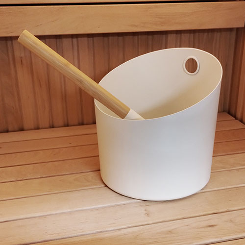 Kolo Sauna Set 4 Bamboo and Aluminum White Bucket and Ladle Set