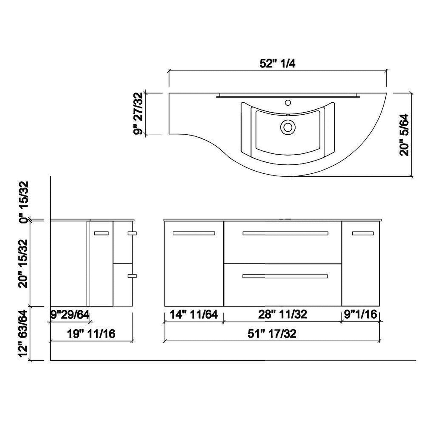 LaToscana Ameno 52" Red Wall-Mounted Vanity Set With Right Rounded & Left Concave Cabinets