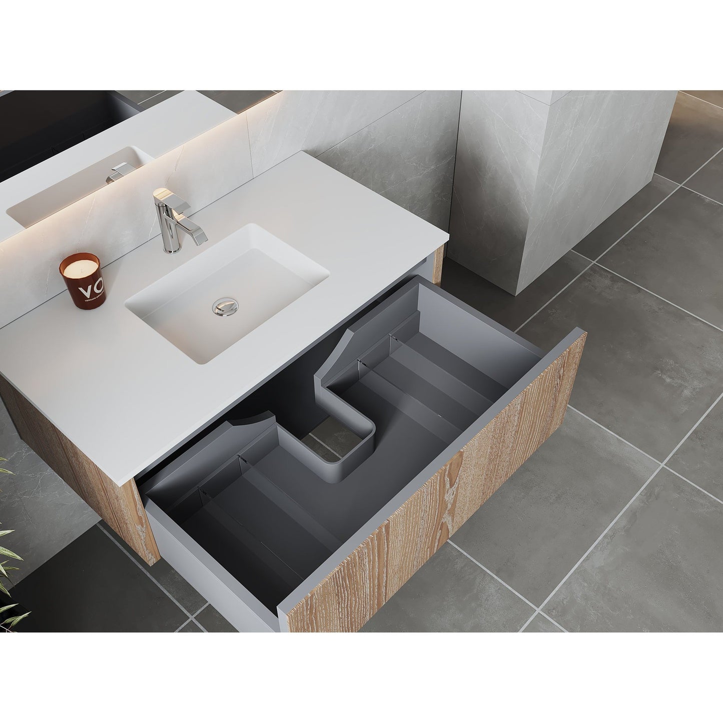 Laviva Legno 42" Weathered Gray Vanity Base and Matte White Solid Surface Countertop With Integrated Sink