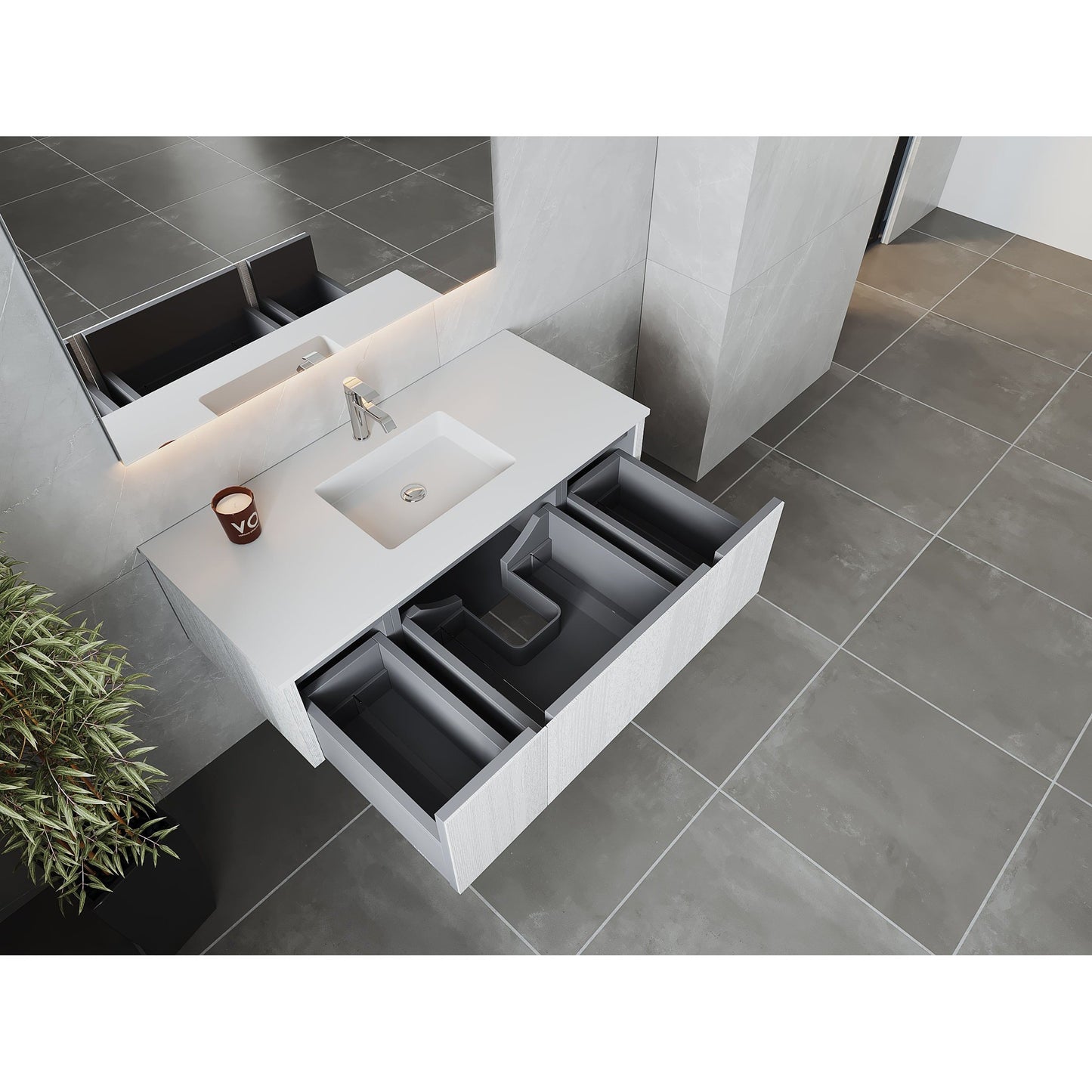 Laviva Legno 48" Alabaster White Vanity Base and Matte White Solid Surface Countertop With Integrated Sink