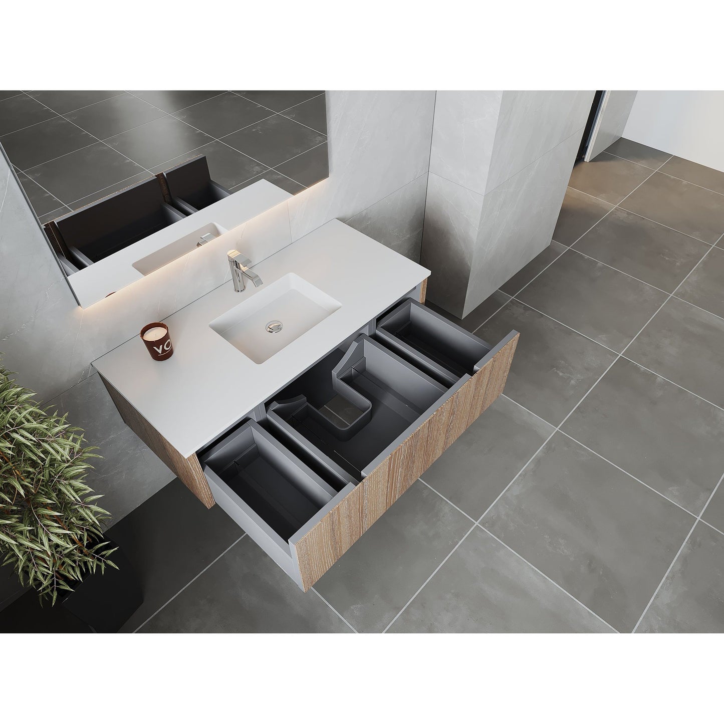 Laviva Legno 48" Weathered Gray Vanity Base and Matte White Solid Surface Countertop With Integrated Sink