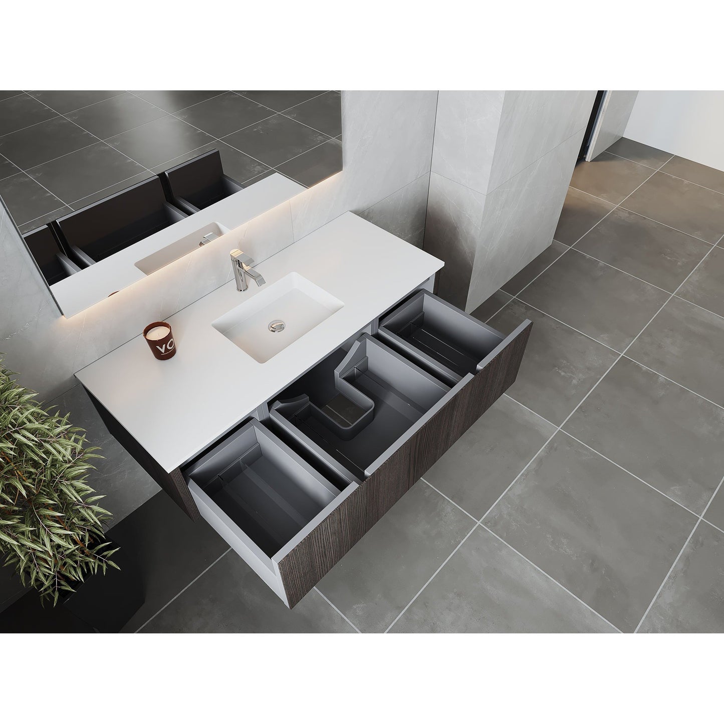 Laviva Legno 54" Carbon Oak Vanity Base and Matte White Solid Surface Countertop With Integrated Sink