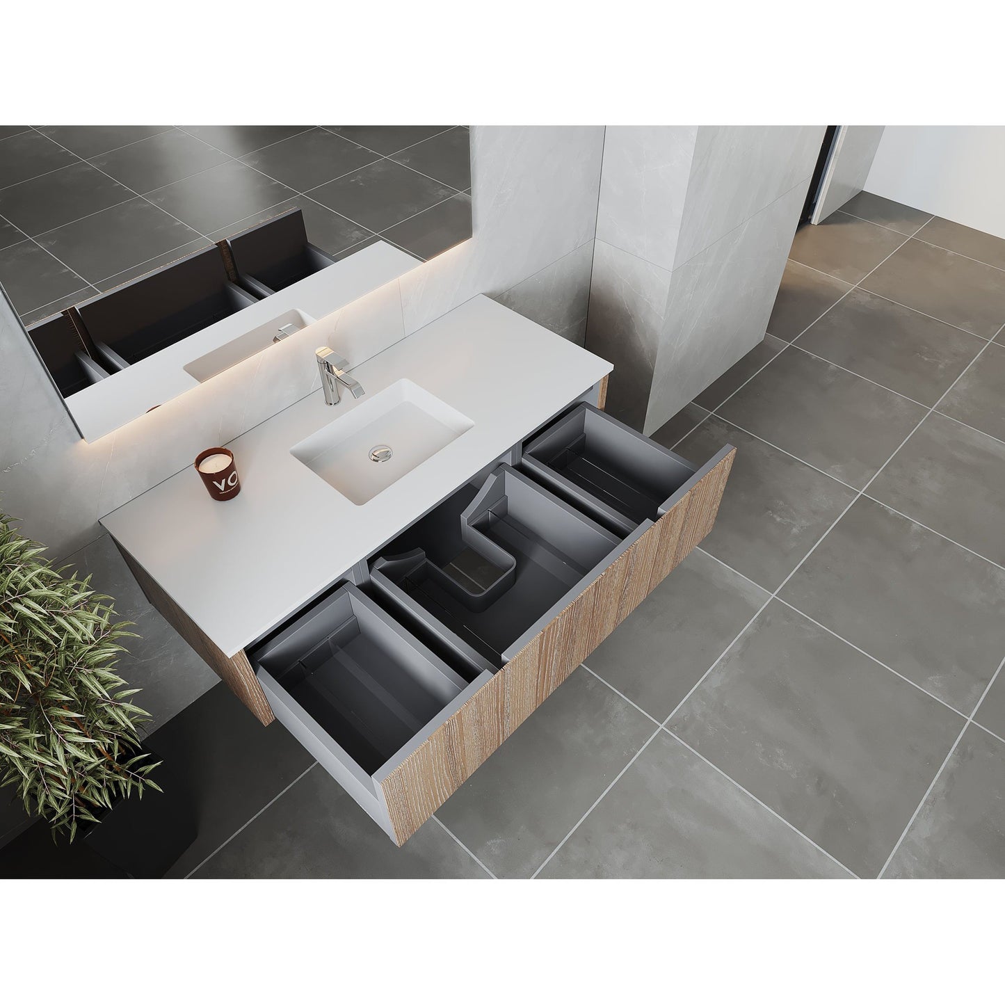 Laviva Legno 54" Weathered Gray Vanity Base and Matte White Solid Surface Countertop With Integrated Sink