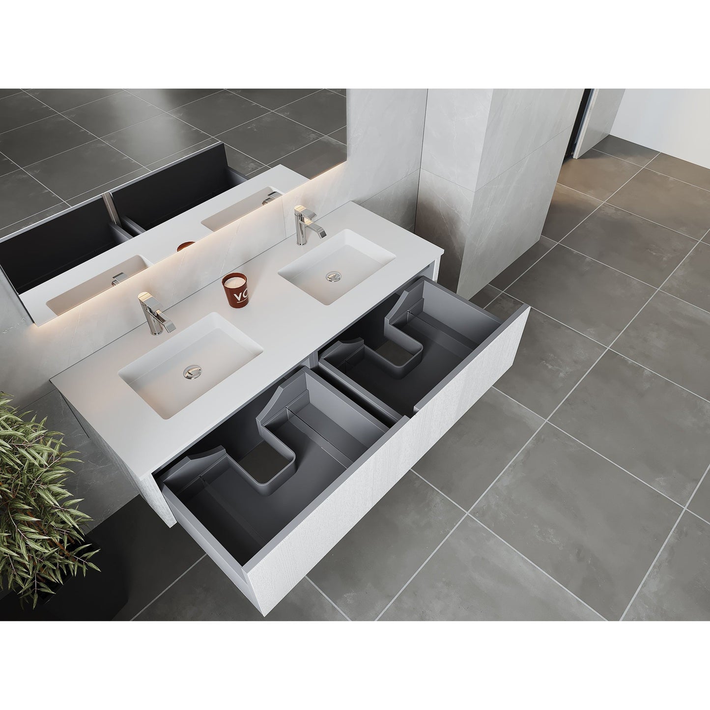 Laviva Legno 60" Alabaster White Vanity Base and Matte White Solid Surface Countertop With Integrated Double Sink