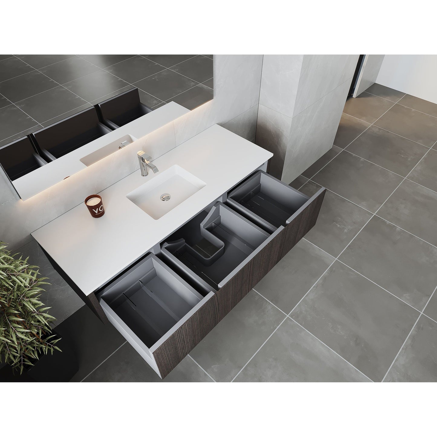 Laviva Legno 60" Carbon Oak Vanity Base and Matte White Solid Surface Countertop With Single Integrated Sink