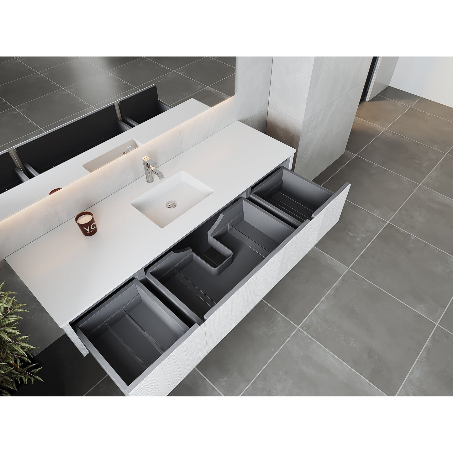 Laviva Legno 72" Alabaster White Vanity Base and Matte White Solid Surface Countertop With Integrated Single Sink