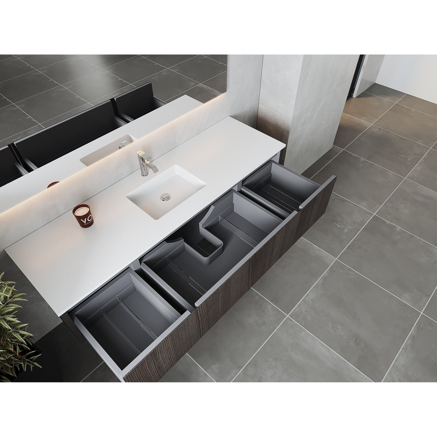 Laviva Legno 72" Carbon Oak Vanity Base and Matte White Solid Surface Countertop With Integrated Single Sink