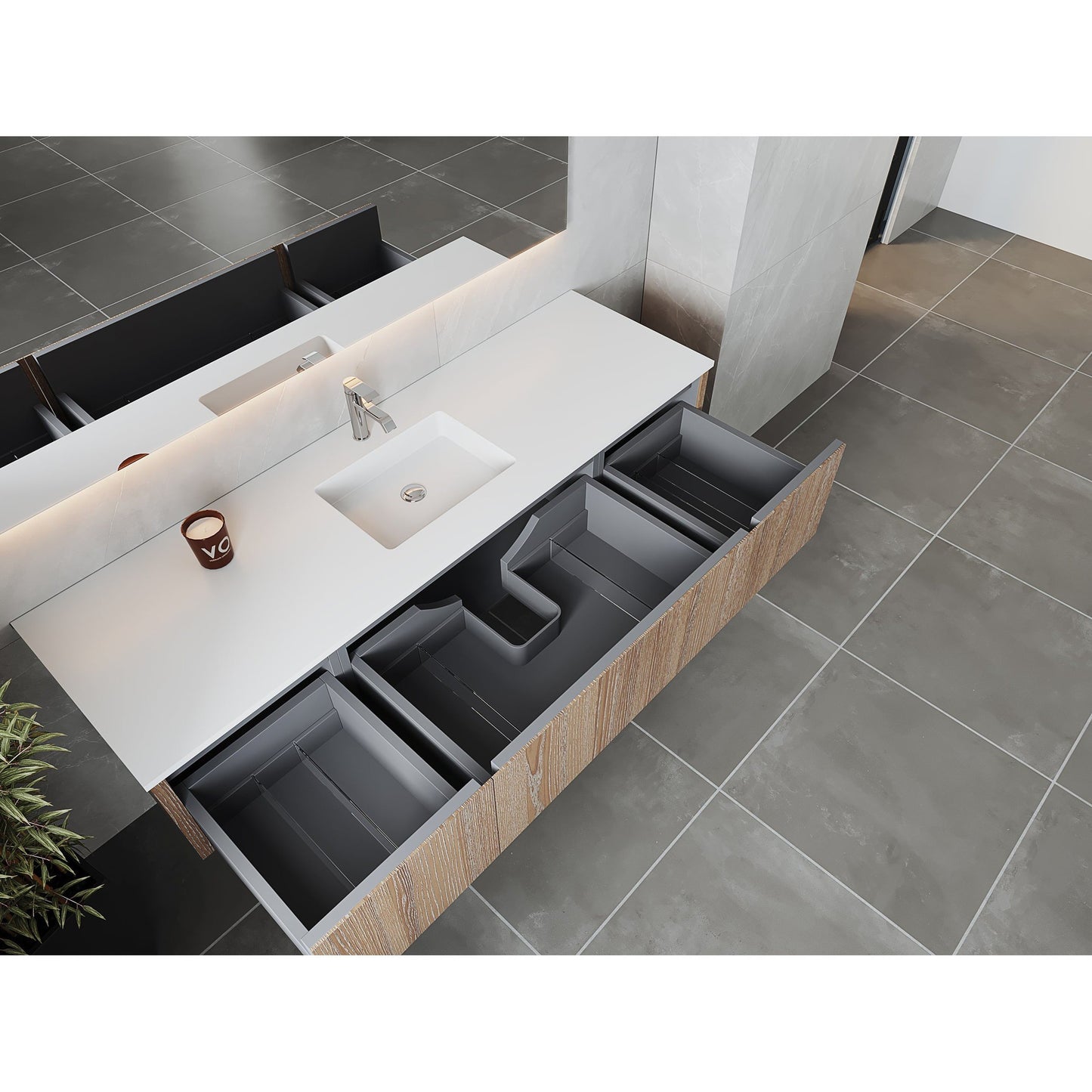 Laviva Legno 72" Weathered Gray Vanity Base and Matte White Solid Surface Countertop With Integrated Single Sink