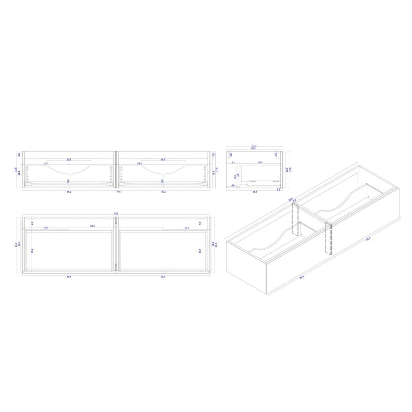 Laviva Vitri 72" Cloud White Wall Mounted Double Sink Vanity Base