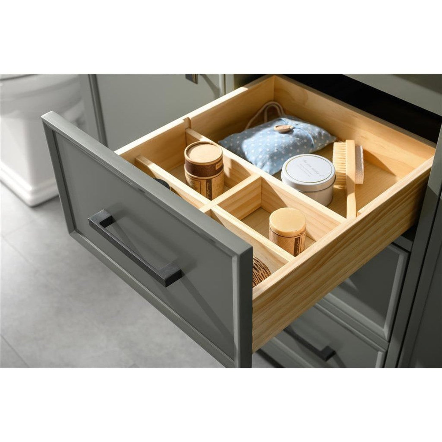 Legion Furniture WLF2154 54" Pewter Green Freestanding Vanity With Blue Lime Stone Top and Double White Ceramic Sink