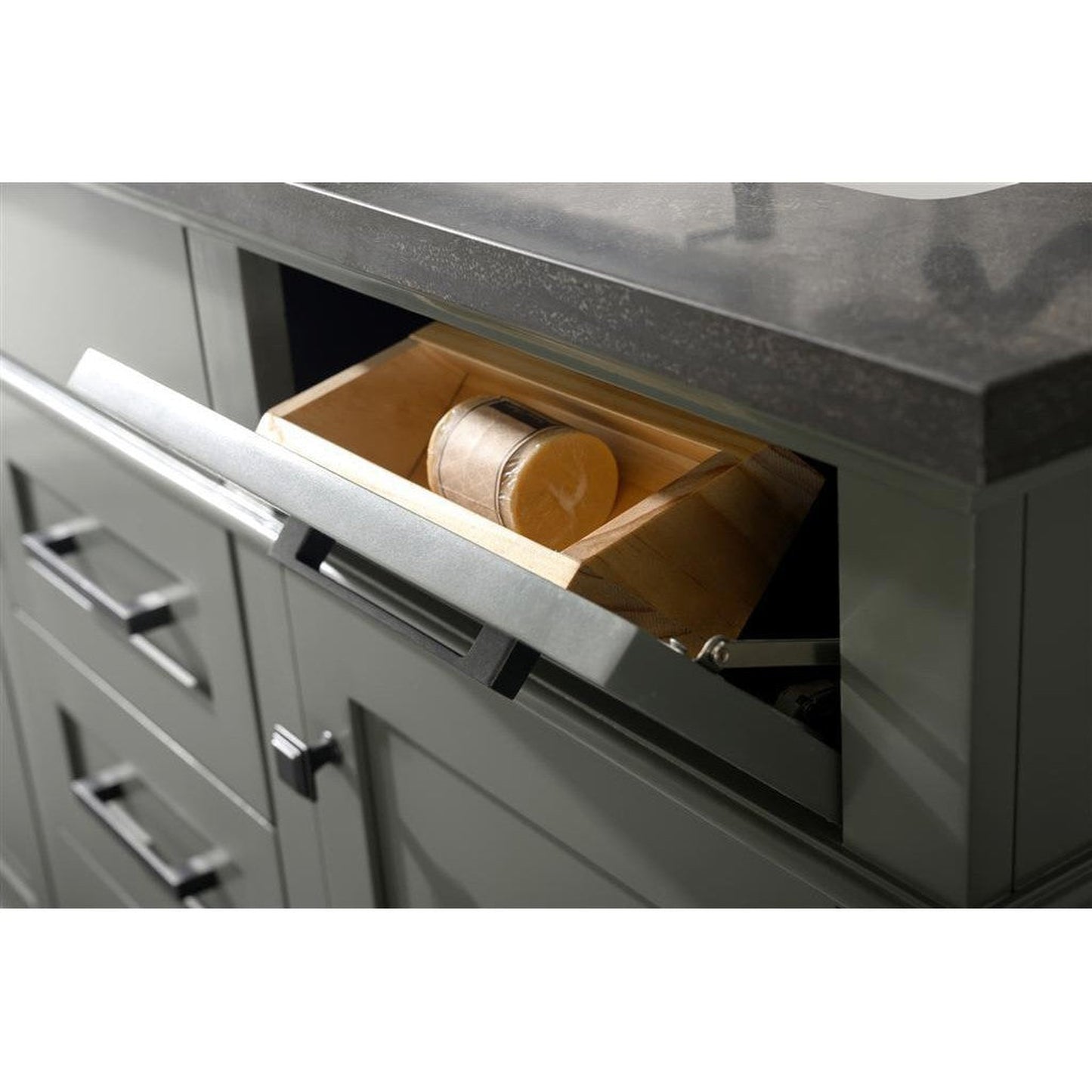 Legion Furniture WLF2254 54" Pewter Green Freestanding Vanity With Blue Lime Stone Top and Double White Ceramic Sink