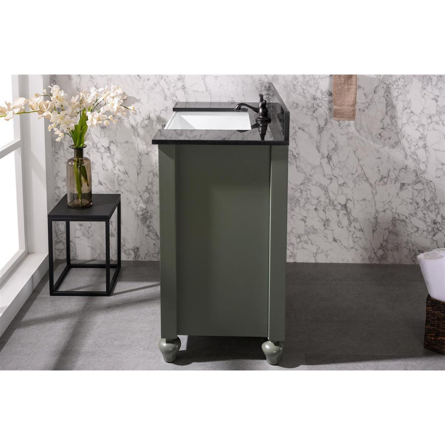 Legion Furniture WLF6022 30" Pewter Green Freestanding Vanity Cabinet With Black Granite Top and White Ceramic Farm Sink