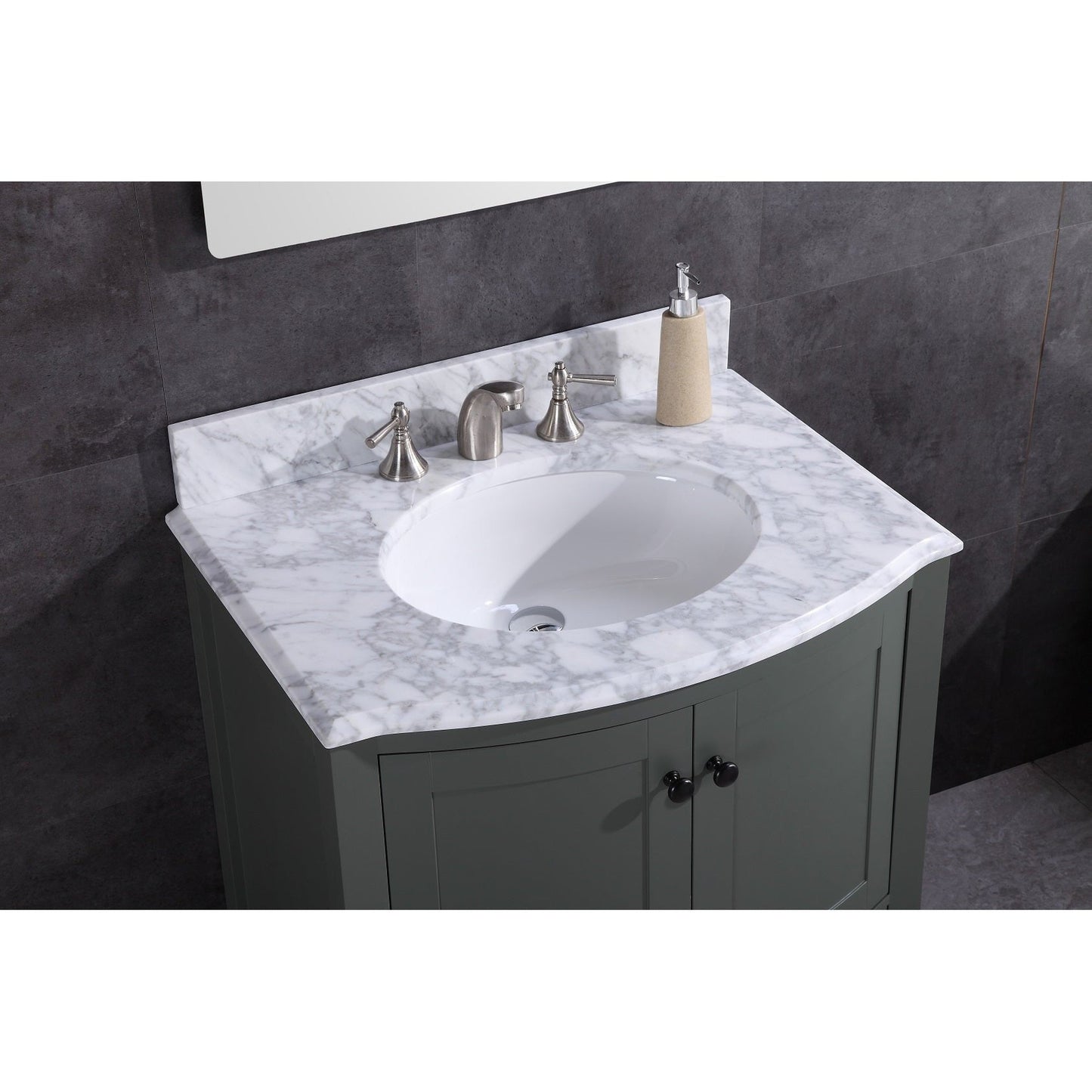 Legion Furniture WT9309 30" Pewter Green Freestanding PVC Vanity Cabinet With Marble Top and White Ceramic Sink