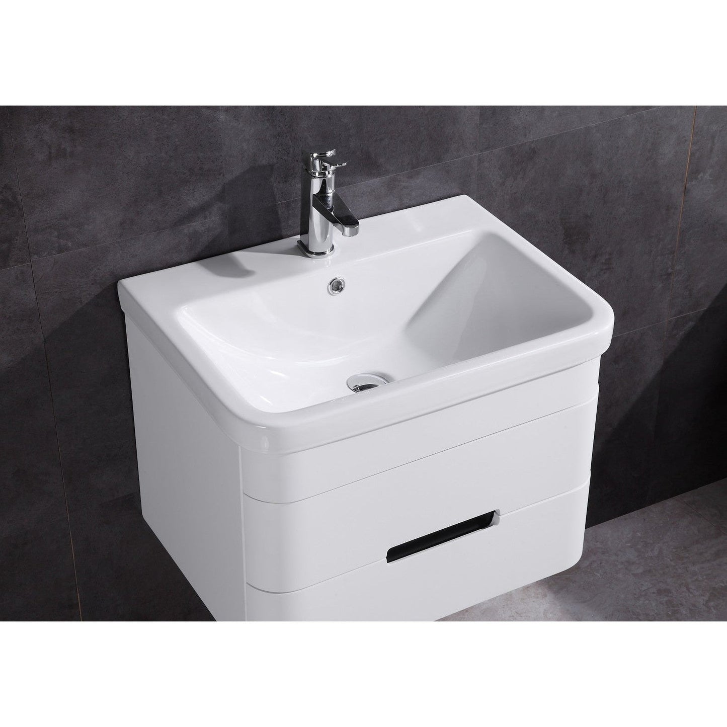 Legion Furniture WT9328 24" White Wall Mounted PVC Vanity Cabinet With White Ceramic Top, Sink and LED Mirror