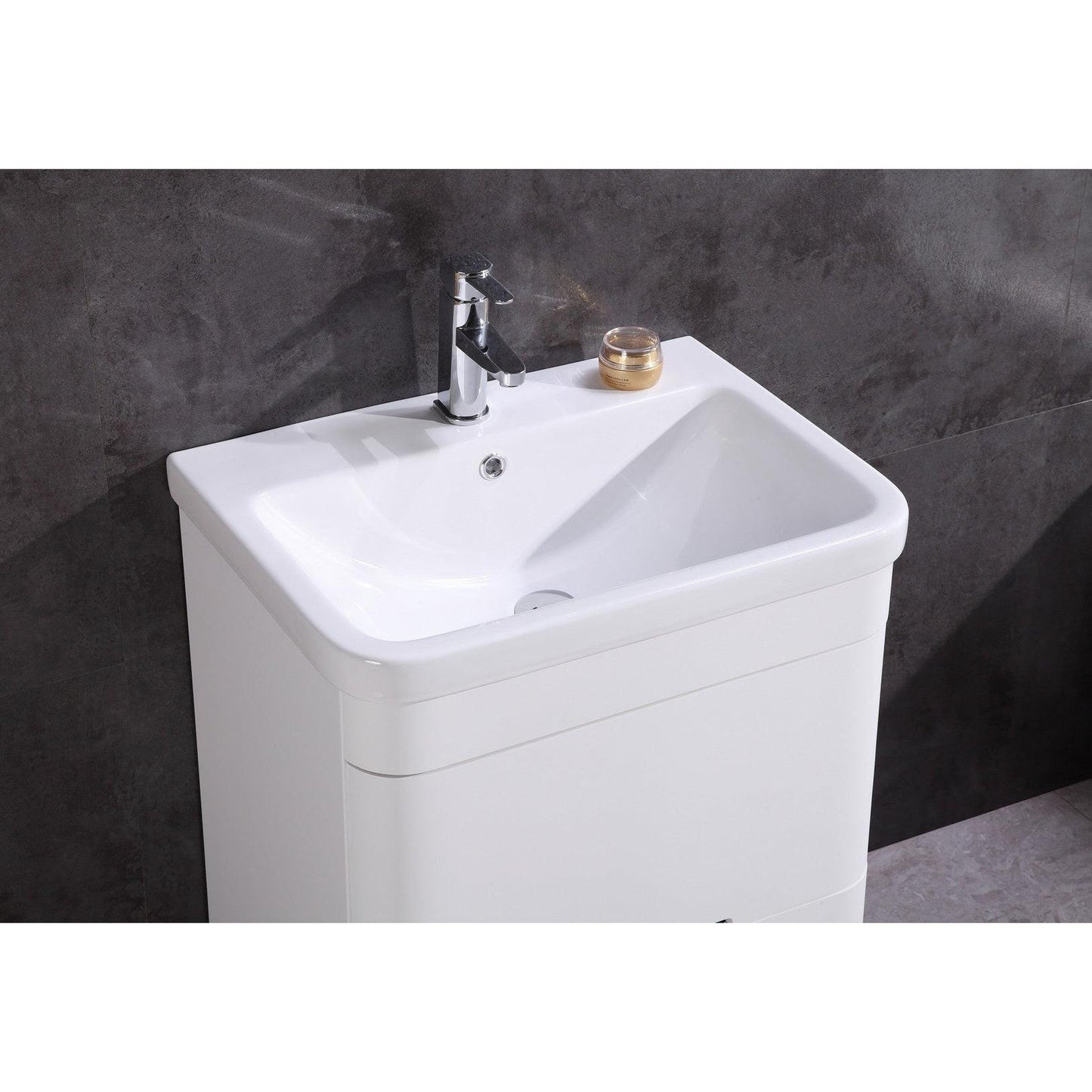 Legion Furniture WT9329 24" White Freestanding PVC Vanity Cabinet With White Ceramic Top, Sink and LED Mirror