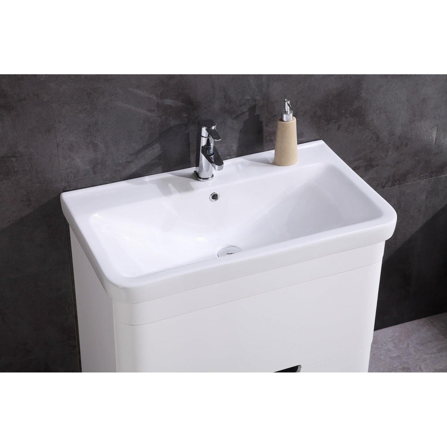 Legion Furniture WT9329 32" White Freestanding PVC Vanity Cabinet With White Ceramic Top, Sink and LED Mirror