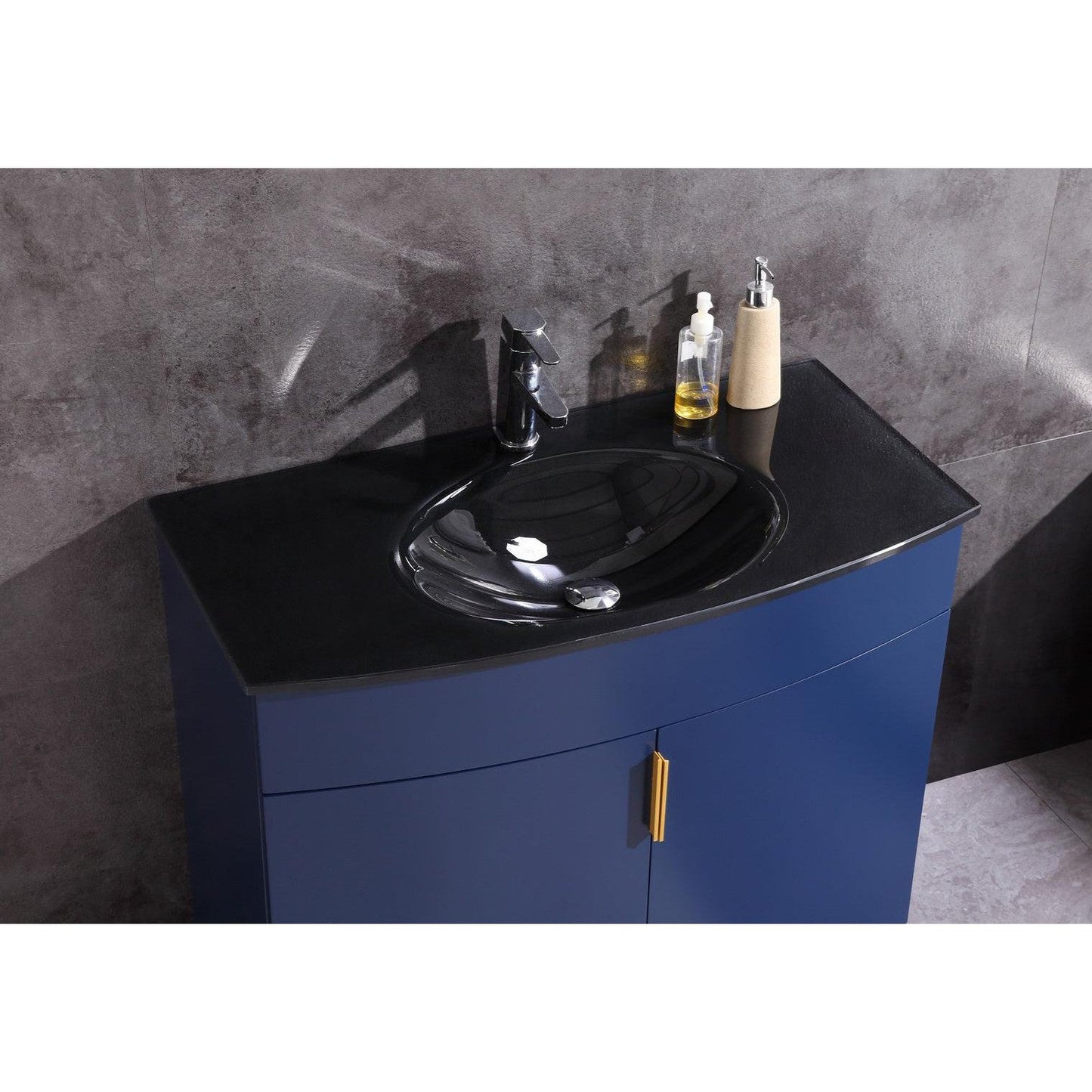 Legion Furniture WTM8130 36" Blue Freestanding PVC Vanity Cabinet With Tempered Glass Top and Sink