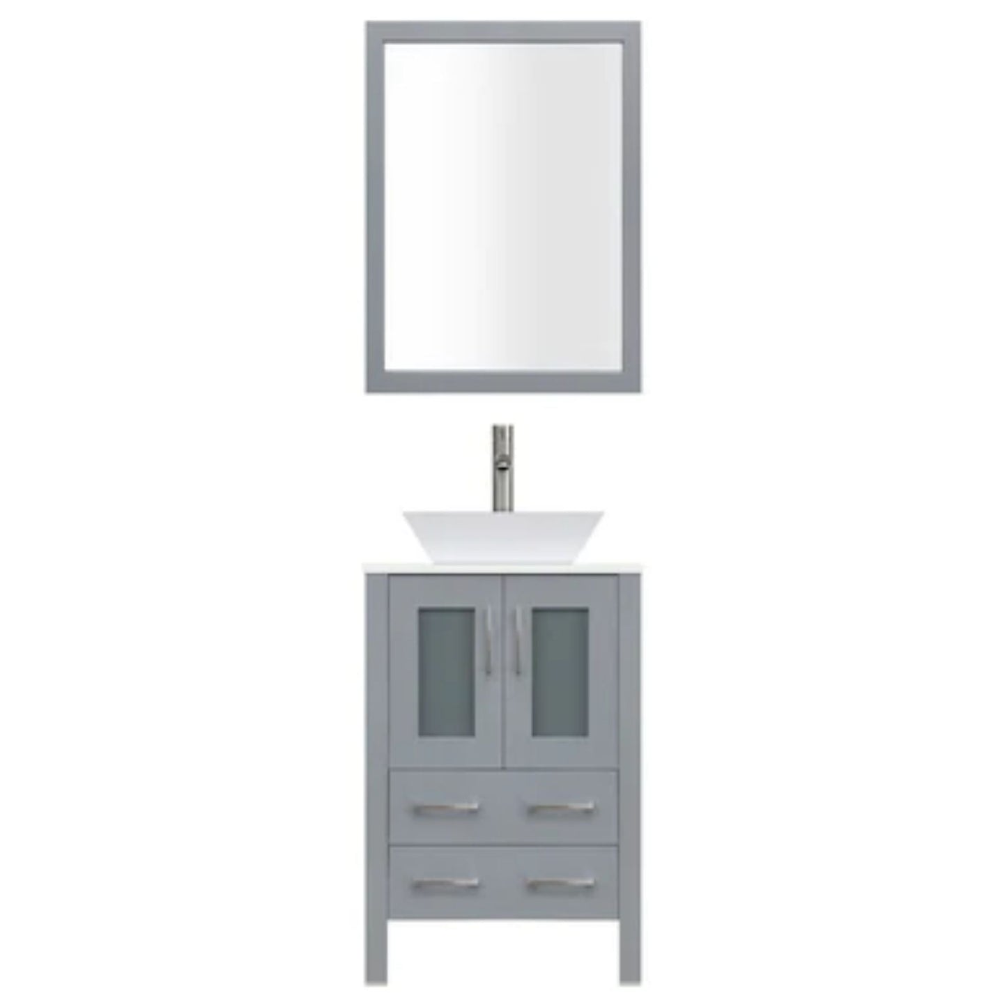 LessCare 24" Gray Modern Vanity Sink Base with Mirror and Vessel Sink
