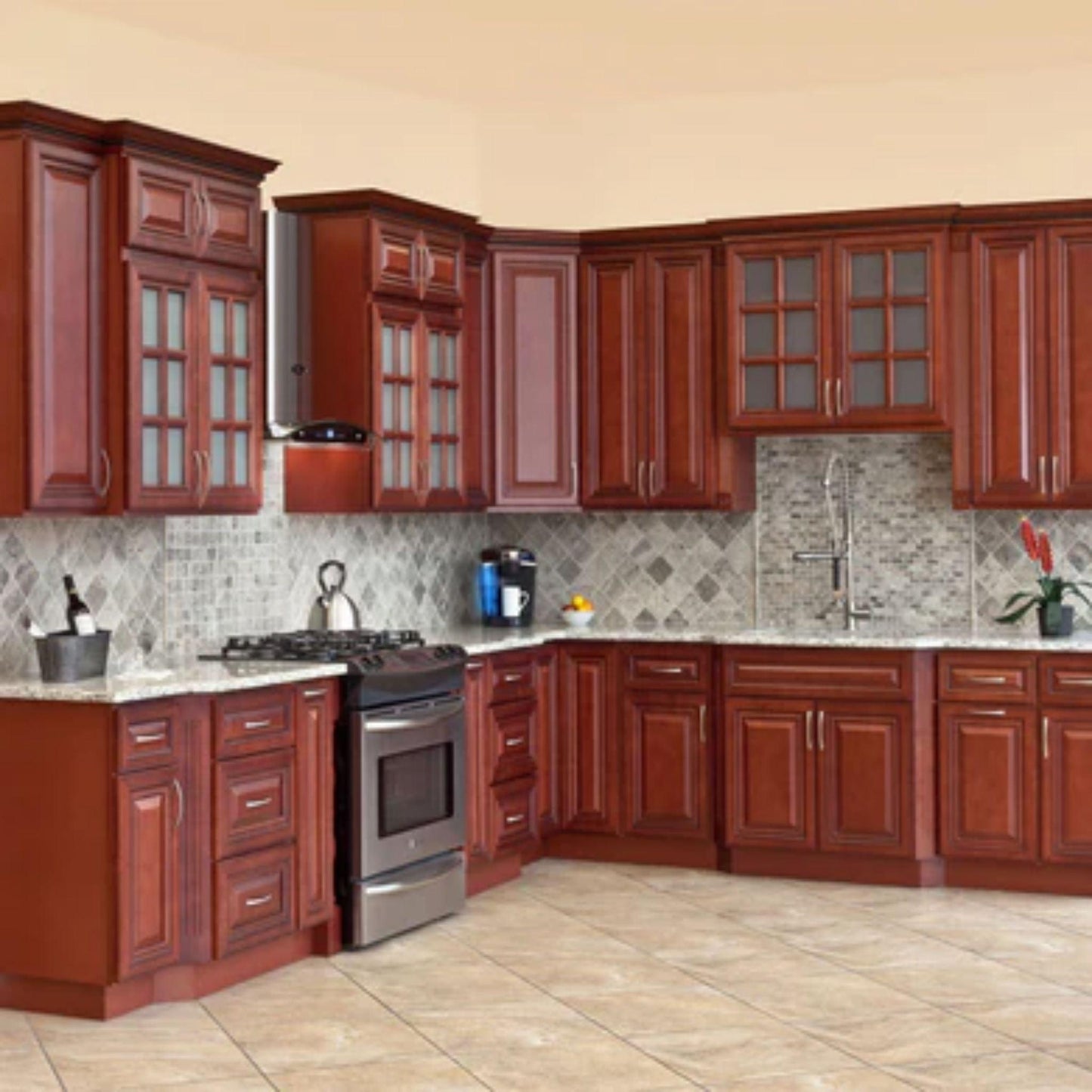 LessCare 24" x 42" x 12" Cherryville Mullion Diagonal Corner Wall Kitchen Cabinet - DCMD2442