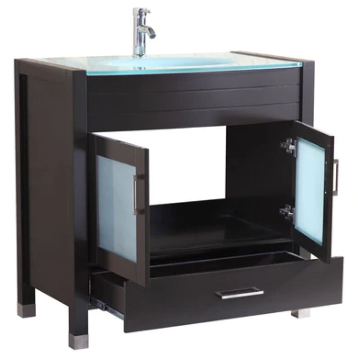 LessCare 36" Black Vanity Sink Base Cabinet with Mirror - Style 3