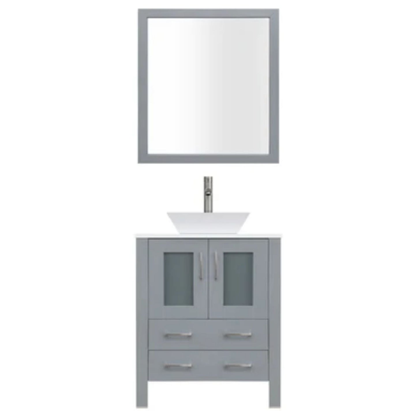 LessCare 36" Gray Modern Vanity Sink Base with Mirror and Vessel Sink