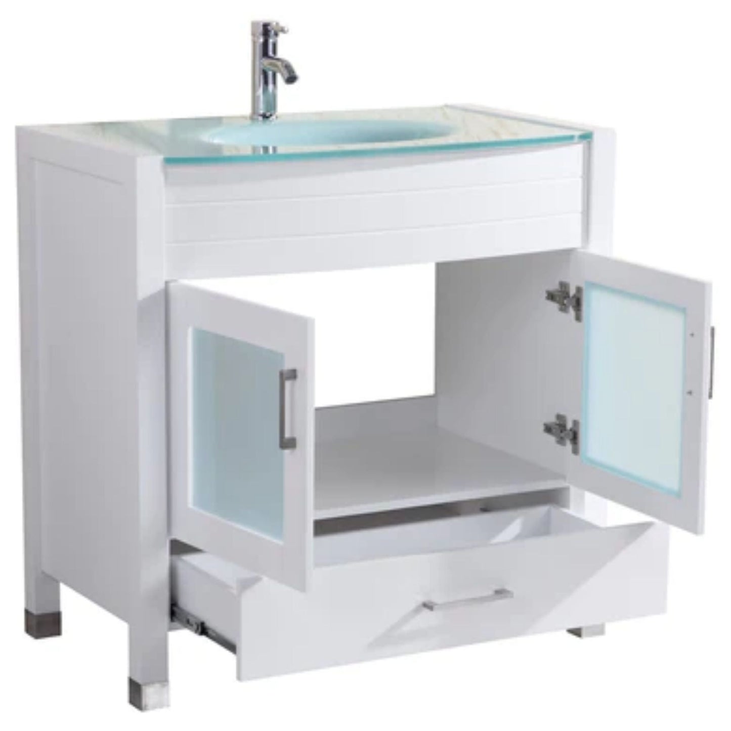 LessCare 36" White Vanity Sink Base Cabinet with Mirror - Style 3