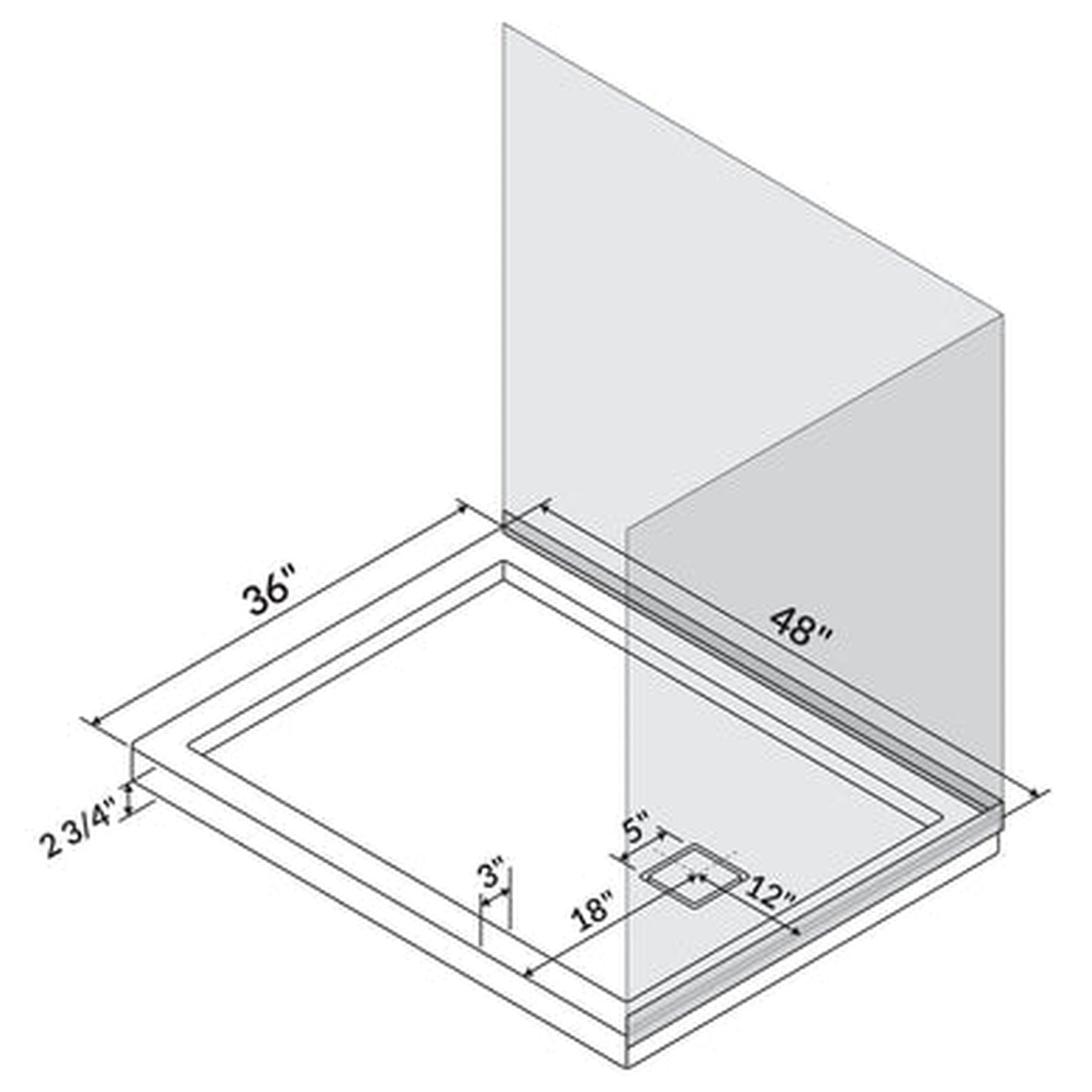 LessCare 48" x 36" Single Threshold Shower Pan Base Alcove Left Drain