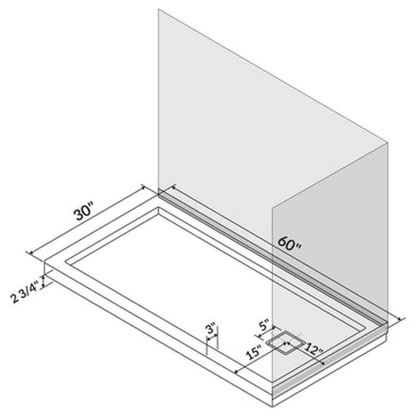 LessCare 60" x 30" Single/Double Threshold Shower Base Pan Right/Left Drain